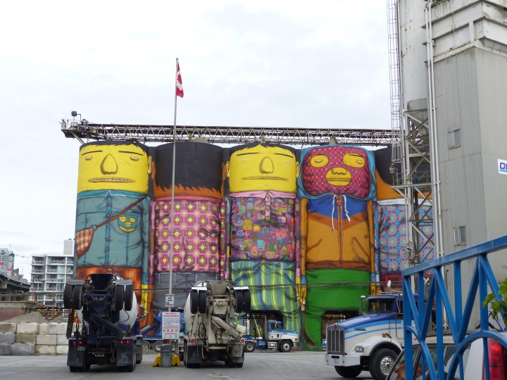 Graffiti concrete silos on Granville Island