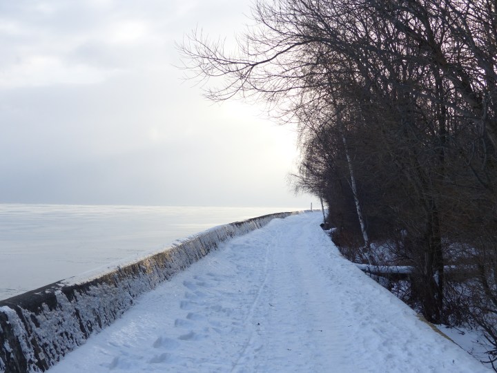 Toronto Islands snowy boardwalk