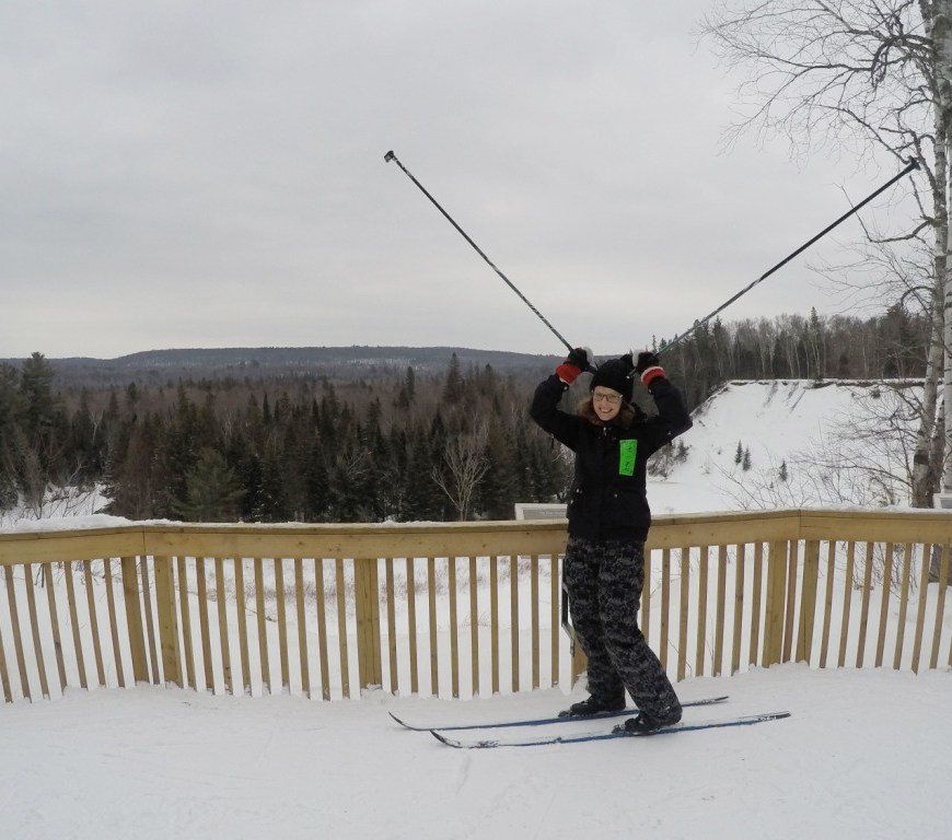 Arrowhead cross country skiing moose pose